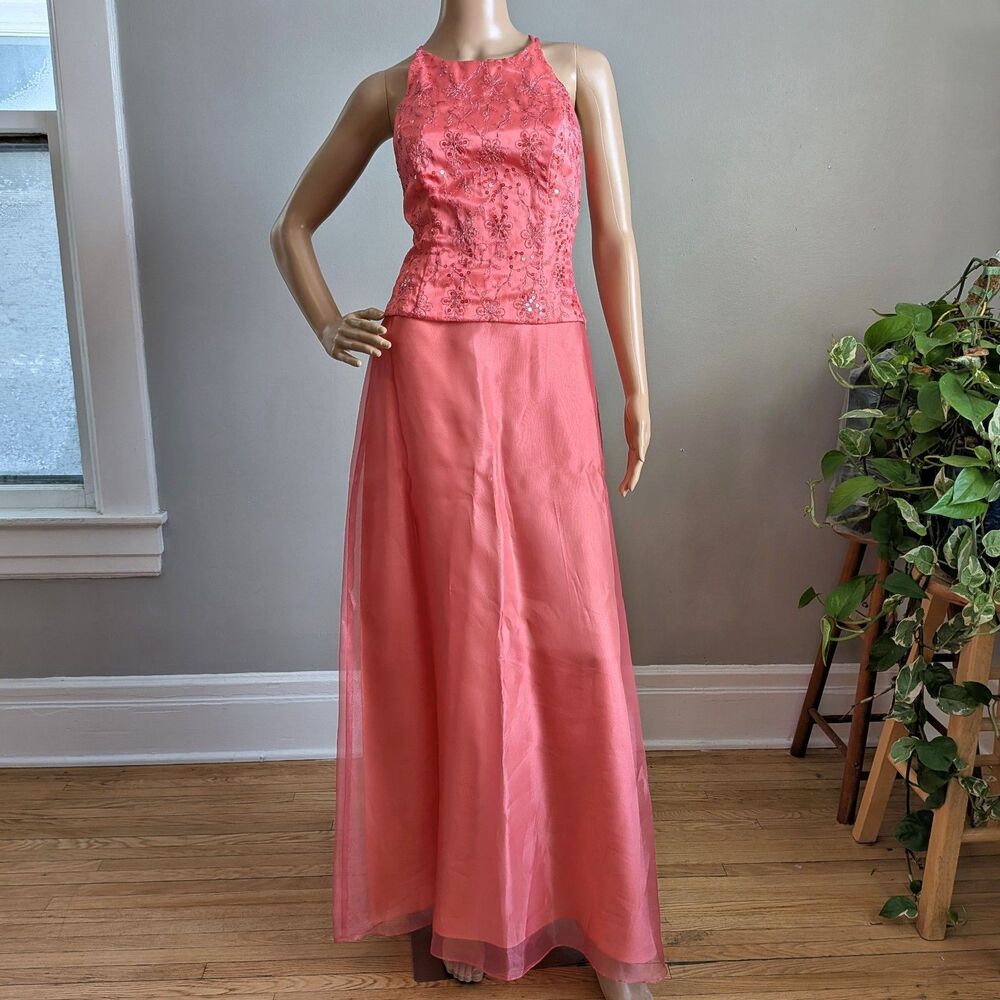 NWT Vintage 90s Y2K Blondie Nites Pink Prom Dress 2 Piece Sequin Embroidered 5